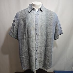 Carbon 2 Cobalt 100% Linen Shirt Mens Size XL Blue Gray Gradient Striped